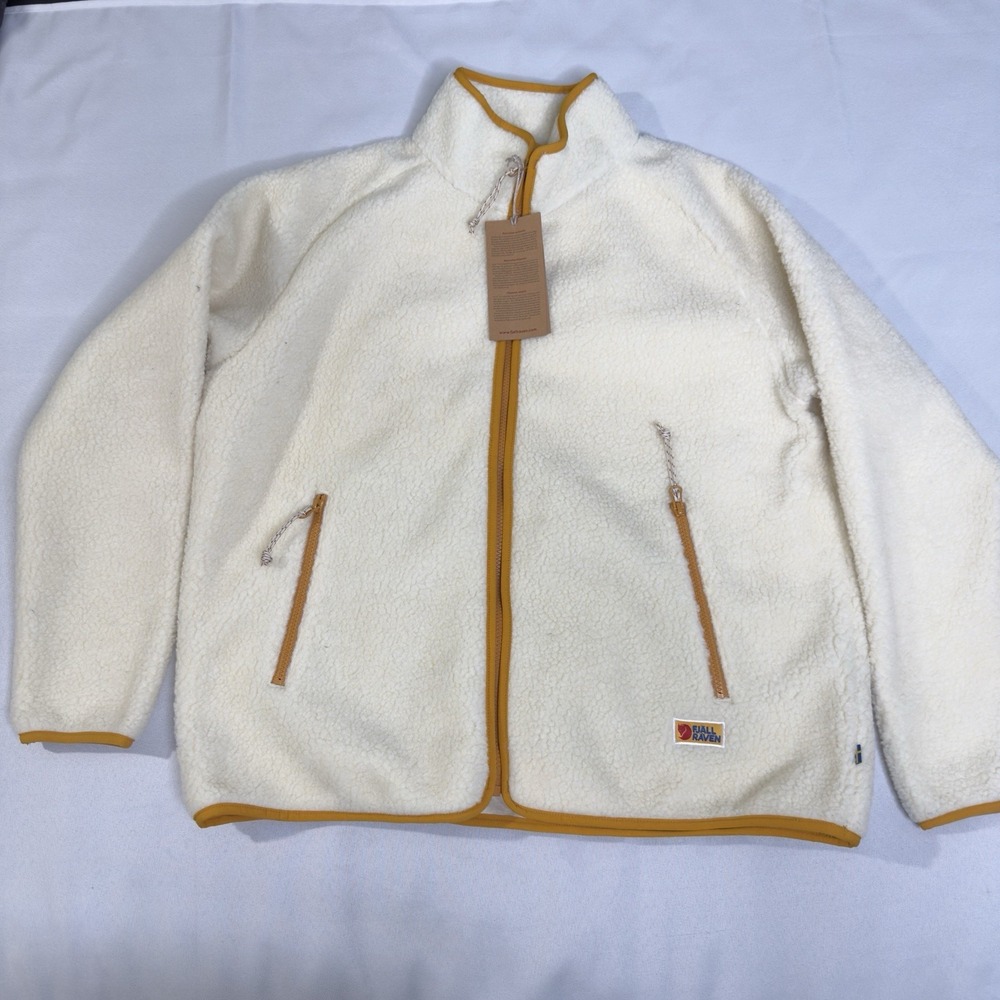 Fjallraven Women XL Vardag Pile Fleece Sweater Jacket Chalk White Full Zip Snow